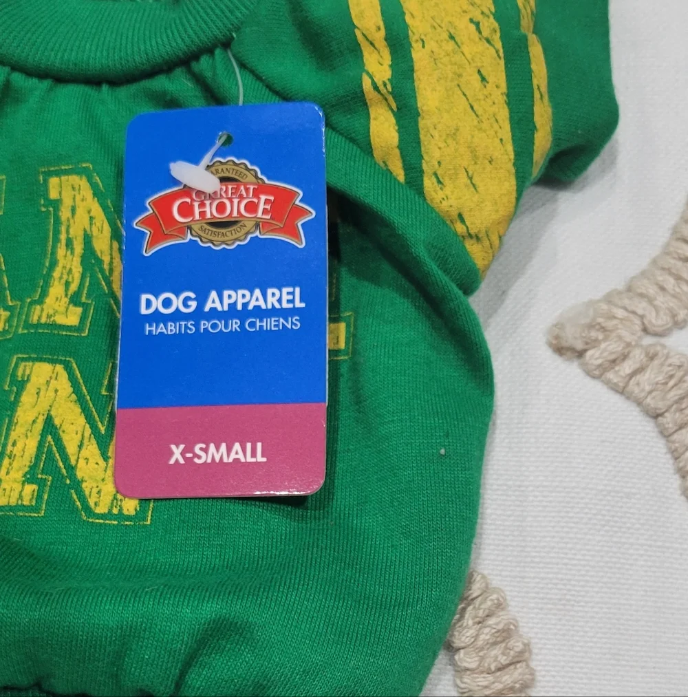 'Game On' Dog Sweater in Green and Yellow Lettering